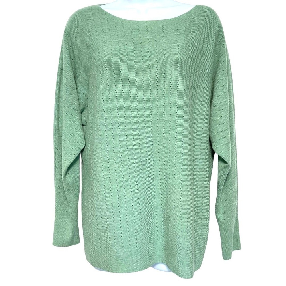 Vila Milano Pullover Sweater Pointelle Knit Womens L Very Soft Green Wool Blend